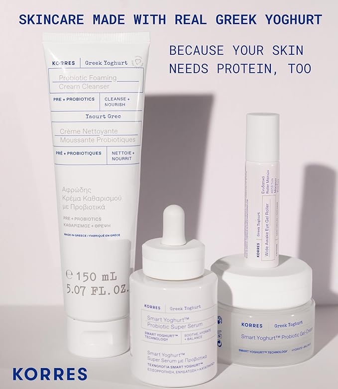 KORRES Greek Yoghurt Wide Awake Eye Gel Serum with Hyaluronic Acid & Caffeine for Dark Circles & Puffy Eyes, Roller Ball, Brightening & Hydrating, 0.51 fl oz