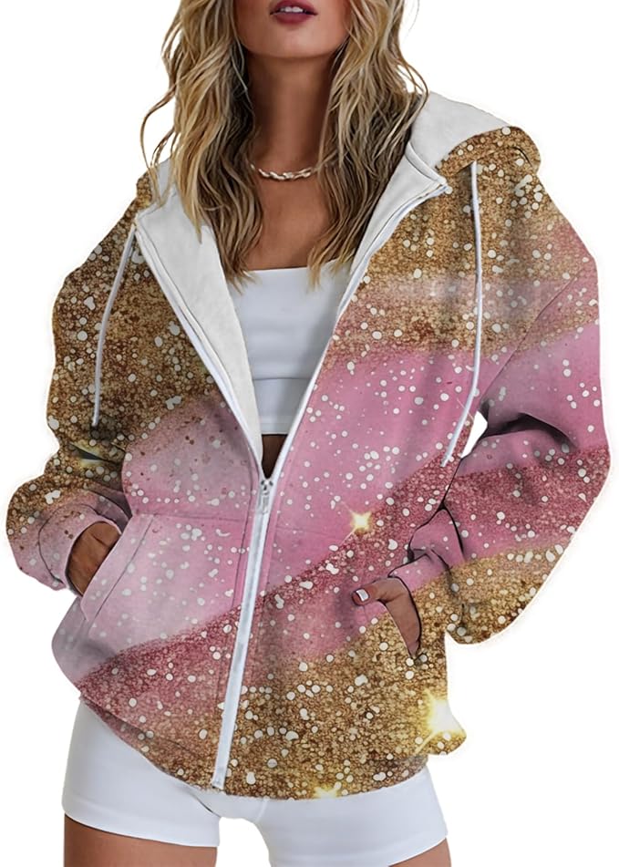 Hoodies for Women Zip Up Long Sleeve Hoodied Sweatshirt with Pockets Retro Graphic Women's Sweatshirt Trendy