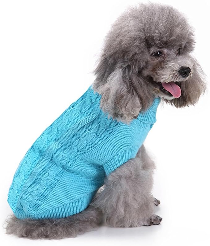 CHBORCHICEN Small Dog Sweaters Knitted Pet Cat Warm Dog Sweatshirt Winter Clothes Kitten Puppy Sweater (Medium,Sky Blue)