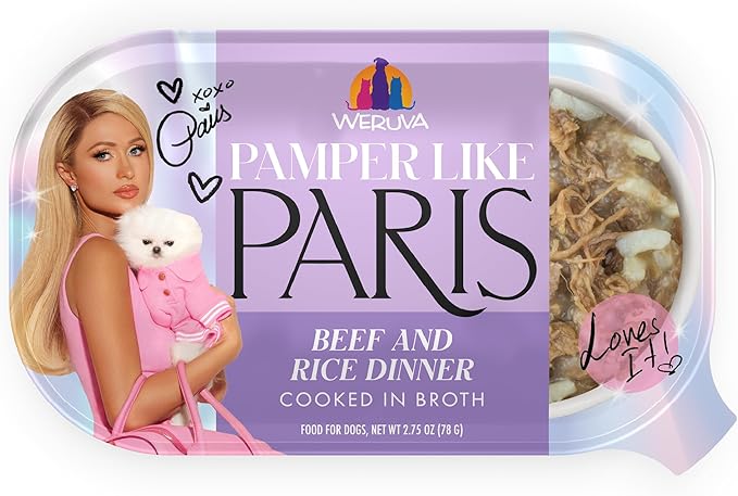 Weruva Paris Hilton Pamper Like Paris Natural Wet Dog Food, Beef and Rice, 2.75oz Cup (Pack of 10)