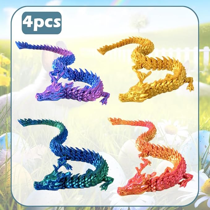 12In 3D Printed Dragons, Mini 3D Printed Animals Fidget Toys for Halloween, Fun Party Favors for Kids, Unique Birthday Gift, Classroom Rewards, 3D Printed Desk Pets Articulated Toy