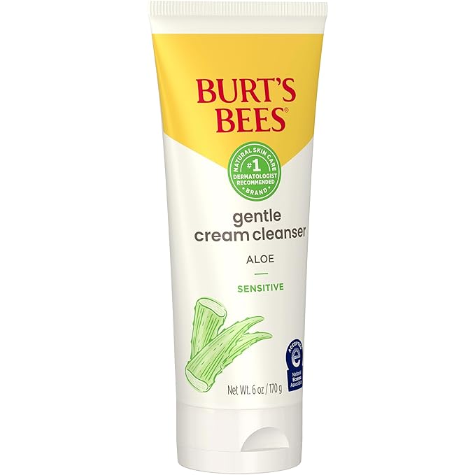Burt's Bees Back To School Dorm Essentials, Gentle Cream Cleanser with Aloe for Sensitive Skin, 98.9% Natural Origin, 6 Ounces