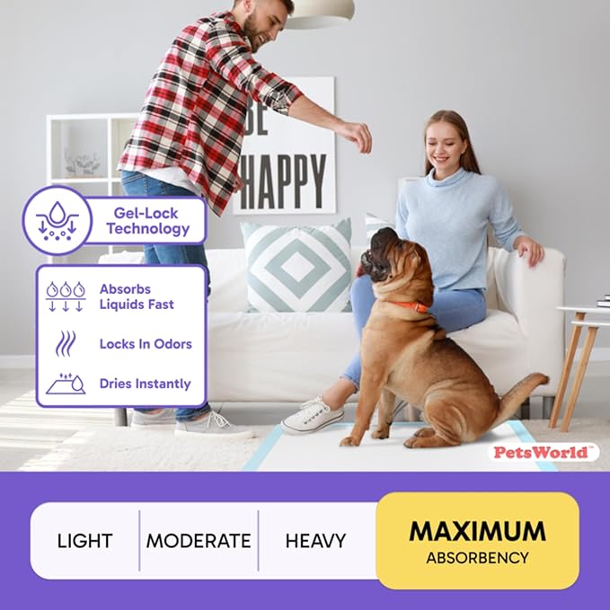 PetsWorld Extra Large Potty Pads for Dogs, Odor Eliminating 30" x 36", 50 Count Pee Pads for Pets, Gigantic XL Dog Pads, 5 Layer Ultra Absorbent Technology, Leak Proof Training Pads for Dogs & Cats