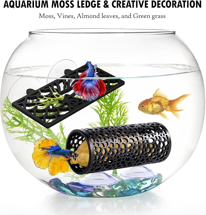 Abizoo Betta Fish Tank Accessories Decorations,Betta Tunnel Swim Tube Black Soft Edged Betta Hammock Bed, Shrimp Guppies Hideout Betta Shelter Toys, Aquarium Moss Ledge - Perfect for Betta Tanks