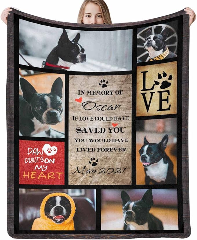 D-Story Dog Memorial Blanket, Customized Pet Memorial Gifts, Cat Loss Gift, Dog Bereavement Gifts, Loss of Pet Sympathy Gift,Custom Comfort Blankets with Photos for Grief
