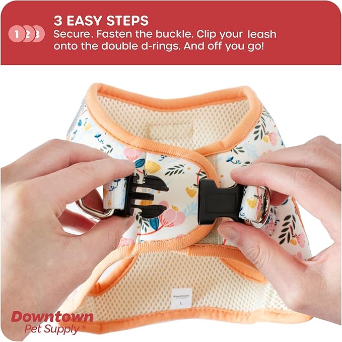 Downtown Pet Supply Step-in Dog Harness – No Pull, Adjustable Padded Mesh with Reflective Trim, Secure Buckle Strap – Comfortable & Breathable Small Dog Harness, Small, Floral