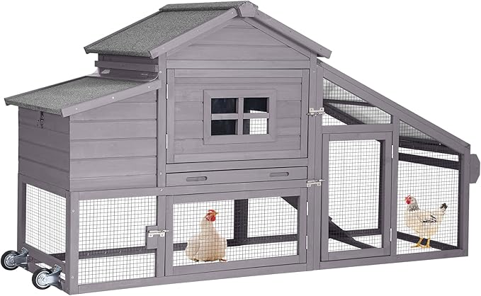 Aivituvin Chicken Coop for 2-4 Chickens with Wheels Outdoor Chicken House Mobile Large Poultry Cage Pull Out Tray No Leakage