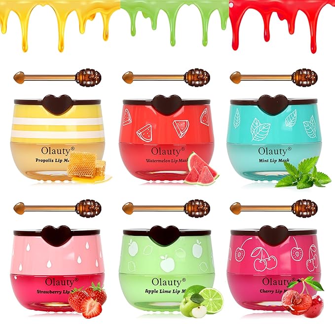 6Pcs Bee Lip Balm Honey Pot, Lip Mask Skincare, Mothers Day Gifts,Party Favors Birthday Gifts for Women, Vitamin E with Propolis Lip Sleeping Mask, Moisturizing Balm Bulk Gifts, Cracked Lip Care