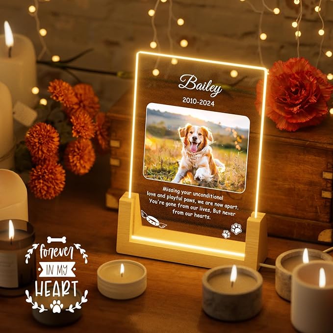 Bemaystar Personalized Pet Memorial Gifts - in Memory of Dog Night Lights, Custom Dog Memorial Gifts for Loss of Dog, Pet Loss Gifts, Memorial Plaques for Dogs, Pet Picture Frames Memorial Gifts