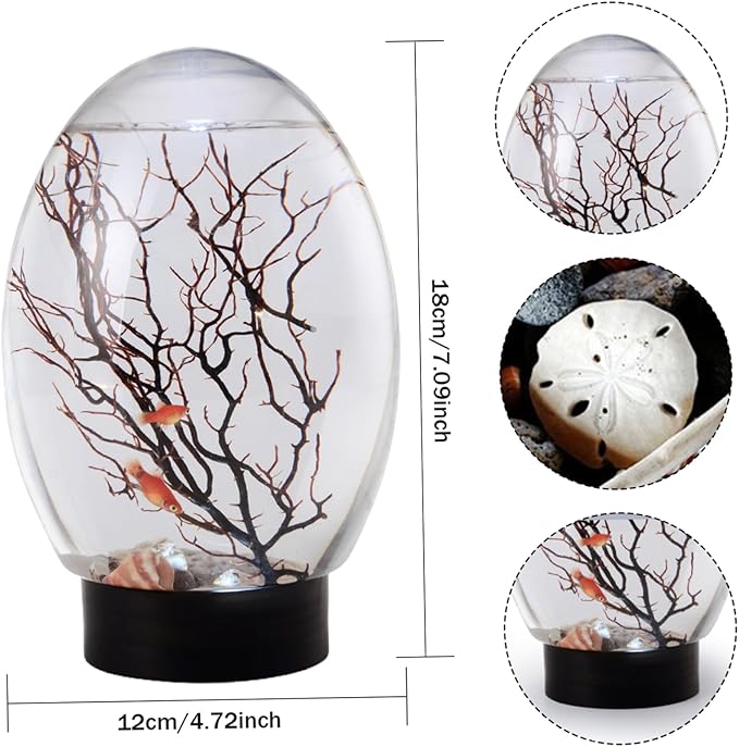 Mini Fish Tank, Small Desktop Aquarium with LED Light, Self Sustaining Ecosystem, No Need to Feed or Change Water Closed Aquatic Ecosystem for Home Office Ecosphere Shrimp Ecosphere