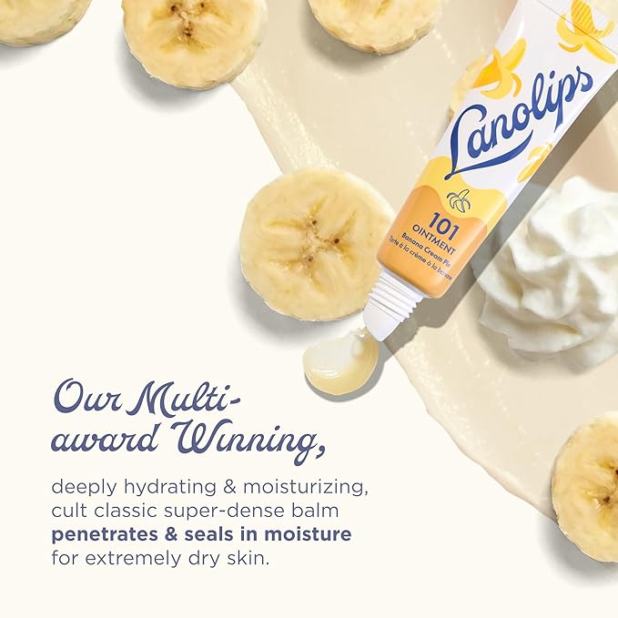 Lanolips 101 Ointment - Lanolin Lip Balm for Smooth, Hydrated & Healthy Lips - Multipurpose Ointment with Lanolin Oil for Dry Cuticles & More - Banana Cream Pie (0.35 oz)