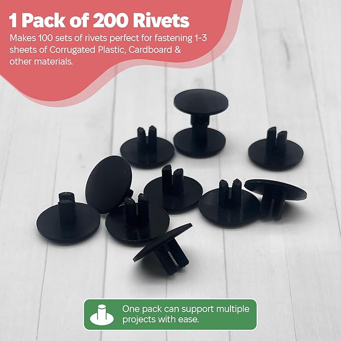 Plastic Ratchet Rivets - .73 in x .41 in (18.7 mm x 10.5 mm) - Construct Coroplast Guinea Pig or Hedgehog Habitats use for C&C Cages (Pack of 200) by Snout and Shell