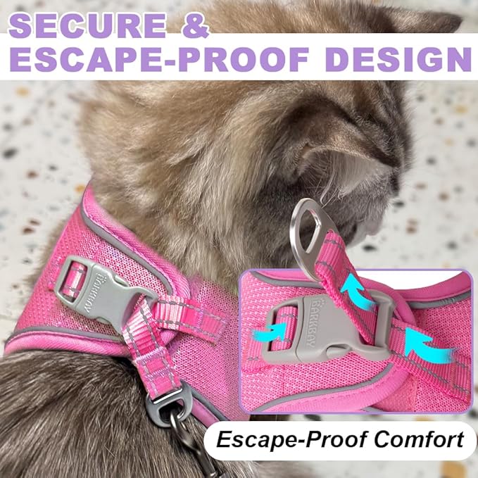 Cat Harness and Leash Set,Escape Proof Kitten Harness,Step in Adjustable Soft Lightweight,Easy Control,Reflective Strips Comfortable for Walking Travel(Pink,XXXS)