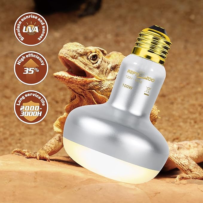 REPTI ZOO Reptile Dual Lamp Fixture Heat Lamp Bulb Combo Pack Includes 100W UVA Daylight Heating Lamp and 100W Infrared Heat Emitter Infrared Basking Spot