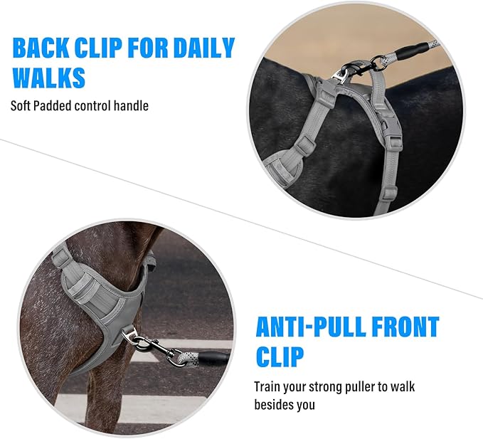 Plutus Pet No Pull Dog Harness, Release at Neck, Reflective Adjustable Dog Vest Harness, Easy Control Handle for Walking, for Small Medium Large Dogs, Gray, M