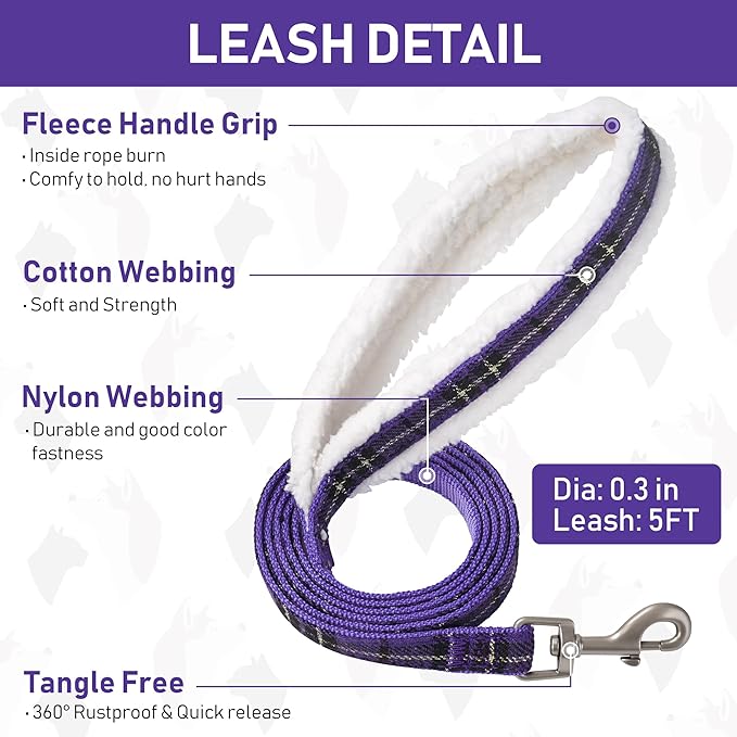 GAMUDA Small Dog Harness Collar and Leash Set, Step in No Chock No Pull Soft Mesh Adjustable Dog Vest Harnesses Plaid Reflective for Dogs Puppy Cats Kitten Rabbit (Warm Purple, L)