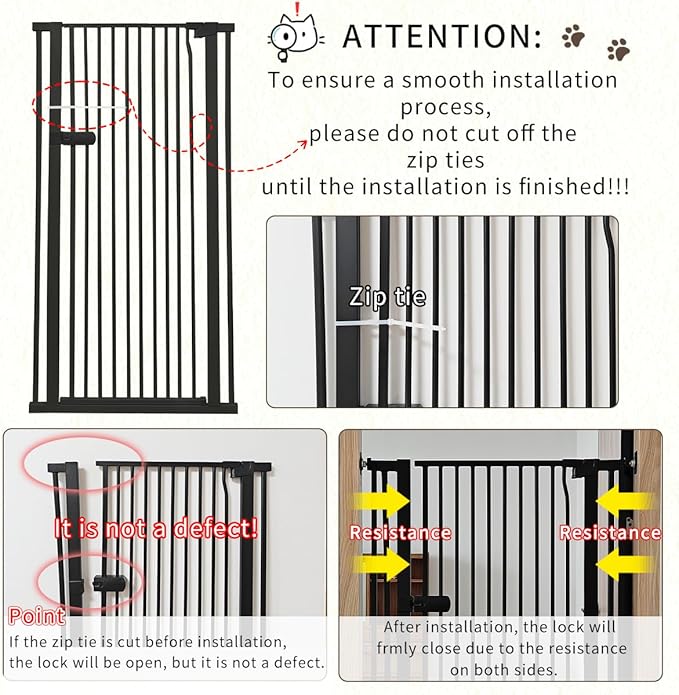 Lumizone Extra Tall Cat Gate 55.12" High Pressure Mounted Extra Wide 2025 New (17 Sizes) 1.37" Gap No Drilling Auto-Close One-Handed Operation Tall Pet Gate for Dogs(Black, 55.12" H x 34.25"-38.38" W)