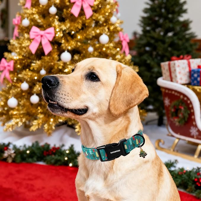 DOGWONG Green Christmas Tree Dog Collar, Cute Christmas Green Dog Collar Durable Soft Fabric Pet Dog Collars Boy Puppy Necklace for Small Medium Large Dogs
