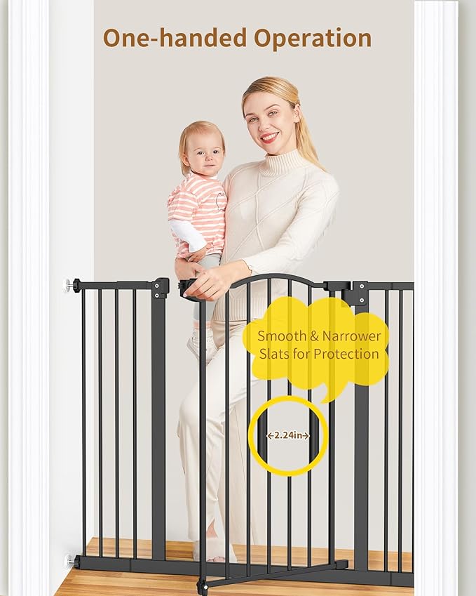 InnoTruth 29-39.6”Baby Gate for Stairs & Doorways,30" Tall Dog Gate for Pets,Dual-Lock Safety and One Hand Opening Design,Pet Gate for Hallways,Outdoors,Wall-Friendly Pressure Mounted, Pure Black