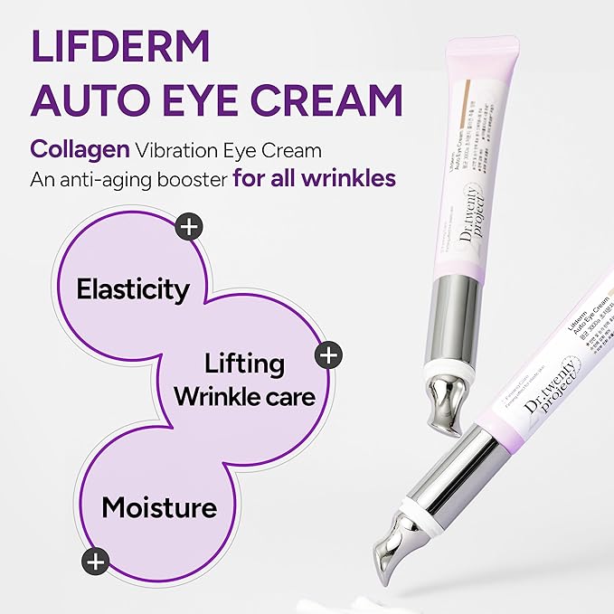 Lifderm Eye Cream with Collagen & Vibrating Device for Wrinkles, Anti-Aging, Dark Circles – Lifting, Firming, Tightening, Depuffing, Nourishing Korean Skincare (20ml 0.6 fl oz)