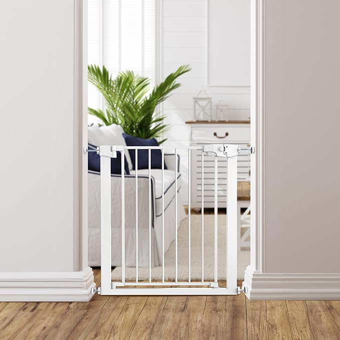 Easy Step Walk-Thru Baby Gate – Adjustable Safety Gate for Babies & Pets, Pressure Mount Kit, Includes Wall Cups – 29.7-32W x 30.5H, Auto-Close