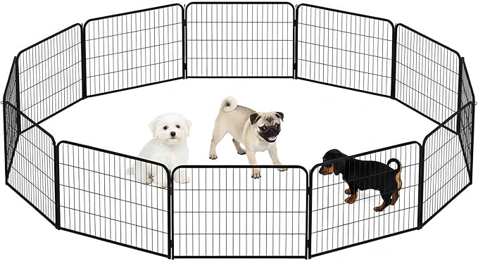 BestPet Dog Playpen 24 Inch 12 Panels Heavy Duty Metal Pet Exercise Pen Without Door Indoor Outdoor Fence Panels Anti-Skid Expandable Design