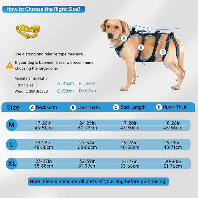 Dog Lift Harness for Large Male Dogs, 2-in-1 Detachable Support Harness, Full Body Carrying with 4 Handles, Dog Sling for Large Dogs Hind Leg Support(Black, X-Large)