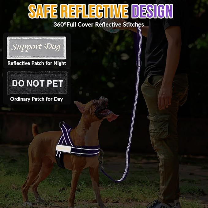 Lukovee No Pull Dog Harness & Leash Set - Heavy Duty Dog Vest Harness with Soft Padded for Medium Large Dogs, Adjustable Reflective Tactical Pet Harness for Easy Walk and Training (S, PU)