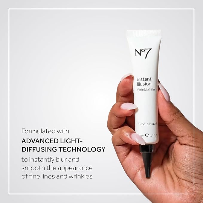 No7 Instant Illusion Wrinkle Filler - Anti Aging Serum for Face to Smooth + Blur Fine Lines and Wrinkles - Gives Complexion a Youthful and Radiant Glow (1 Fl Oz)