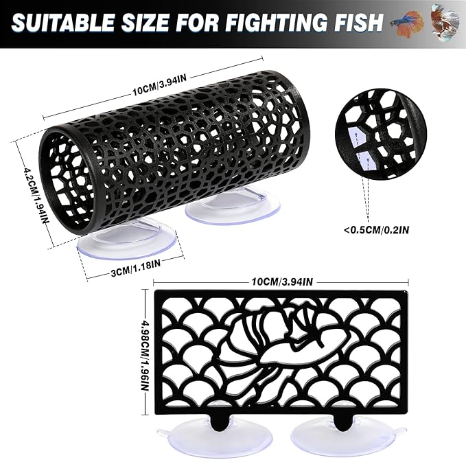 Abizoo Betta Fish Tank Accessories Decorations,Betta Tunnel Swim Tube Black Soft Edged Betta Hammock Bed, Shrimp Guppies Hideout Betta Shelter Toys, Aquarium Moss Ledge - Perfect for Betta Tanks