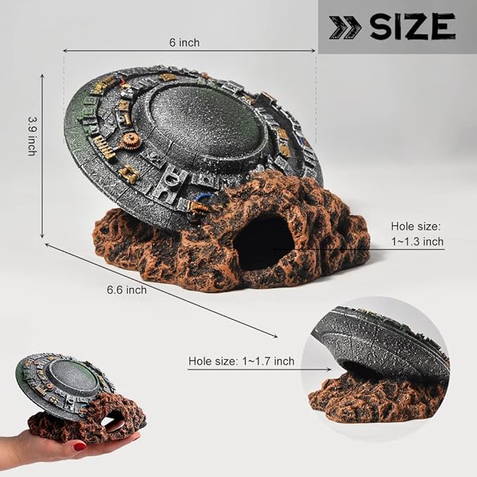 Aquarium Decorations-UFO Fish Tank Accessories for Betta Hide Flying Saucer Creative Medium Fish Tank Decor Reptile Box Landscaping Ornament