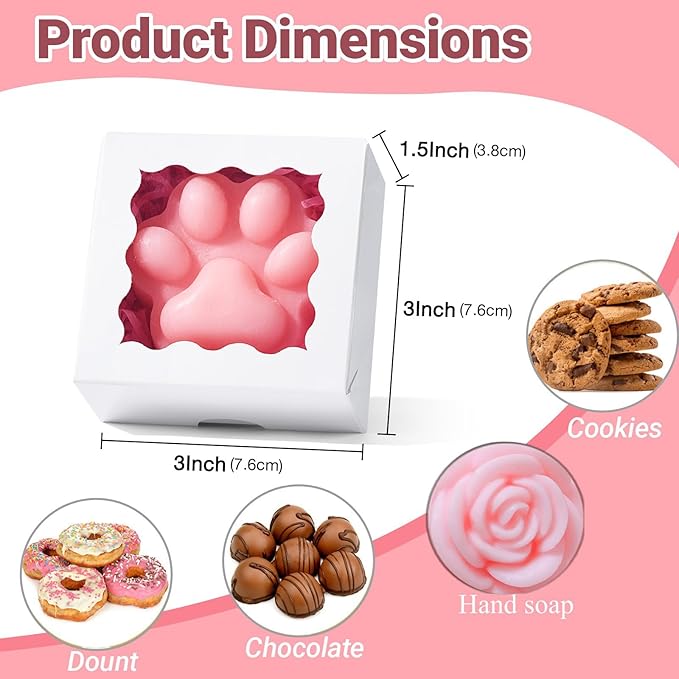 JCXGRVC 50 Count 3"x3"x1.5" White Paper Gift Boxes with Clear Window for Soap, Cookies & Chocolates Truffles & Showcase Your Homemade Treats