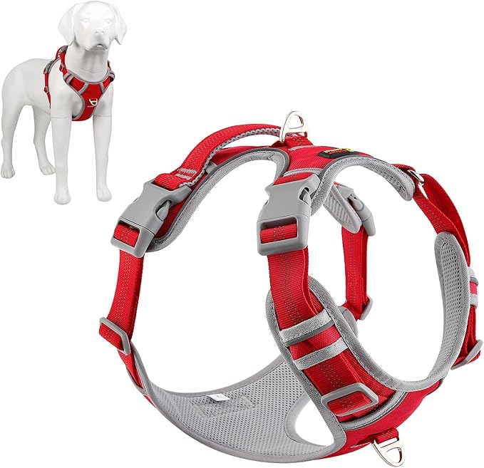 Plutus Pet No Pull Dog Harness, Release at Neck, Reflective Adjustable Dog Vest Harness, Easy Control Handle for Walking, for Small Medium Large Dogs, Red, L