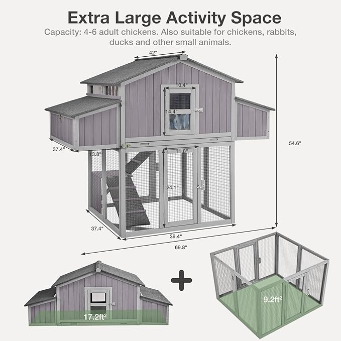 Large Chicken Coop - Unique Folding Design for Easy to Set Up - Chicken House for Outdoor with Two Nesting Box, Leakproof Pull-on Tray, and UV-Resistant Roof Panel