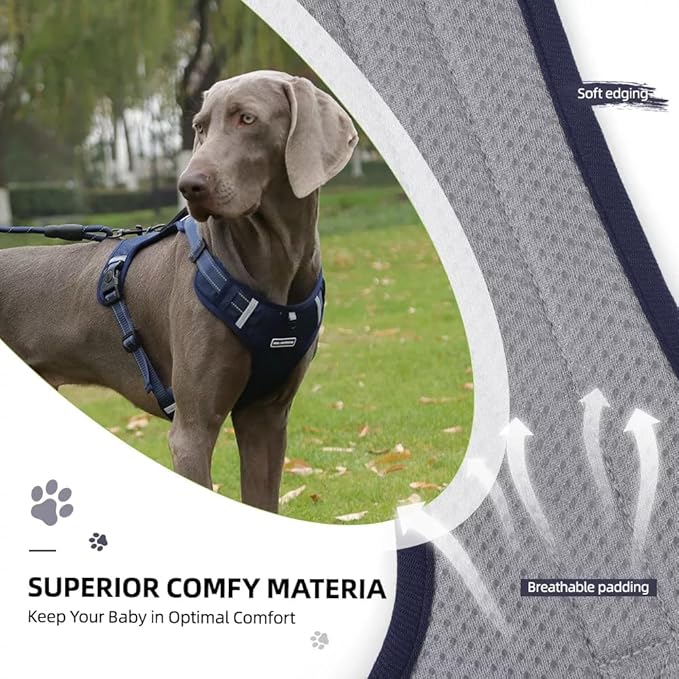 Dog Harness No Pull Adjustable Reflective,for Medium and Large Small Dog with Leash 59.06in (Dark Blue, S)