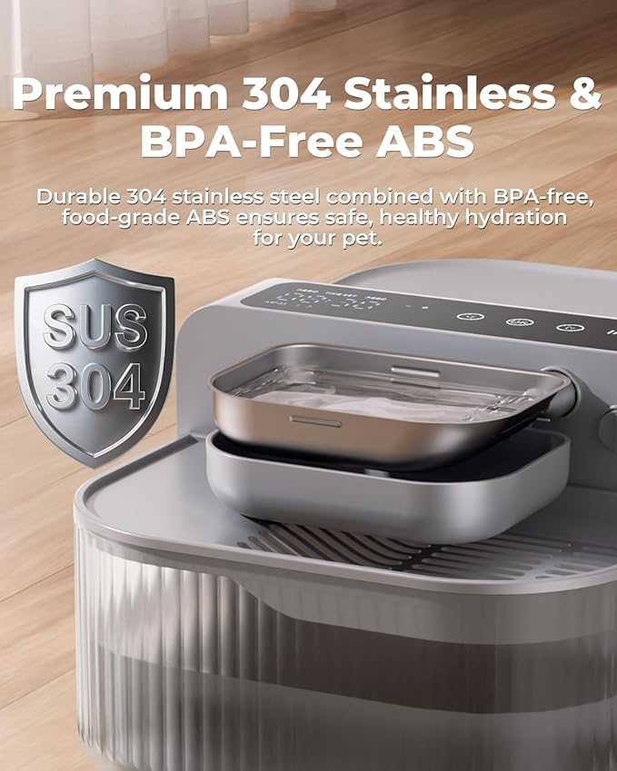 No-Filter Wireless Cat Water Fountain, 3.5L Stainless Steel Pet Fountain for Cats & Dogs – Wastewater Separation, Auto Refill, Ultra-Quiet 3000mAh Battery, Indoor Smart Water Dispenser