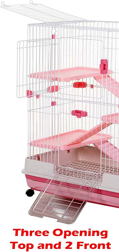 Pink Extra Large Deluxe in/Outdoor Multi-Level Guinea Pig Chinchilla Ferret Squirrel Hedgehog Kitten Rabbit Bunny Hutch House Critter Habitat Removable Easy Clean Tray Lockable Casters