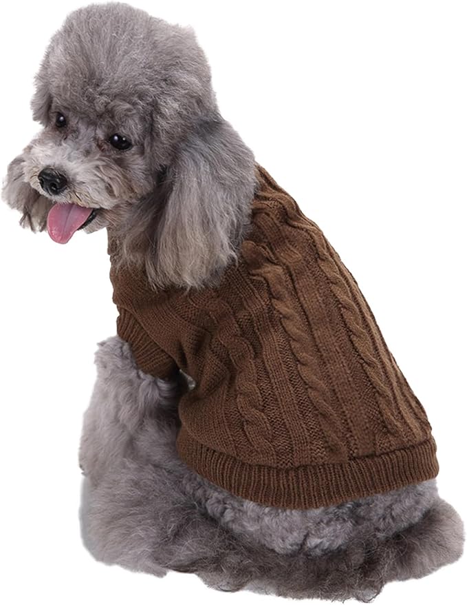 CHBORCHICEN Small Dog Sweaters Knitted Pet Cat Warm Dog Sweatshirt Winter Clothes Kitten Puppy Sweater (XX-Small, Brown)