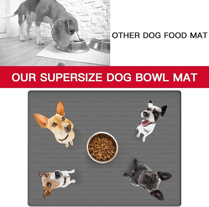 48" x 32" Largest Pet Food Mat, XXXL Silicone Dog Mats for Food and Water, Nonslip Pet Feeding Mats for Floors,Dog Cat Bowl Mat with Raised Edges, Lake Blue