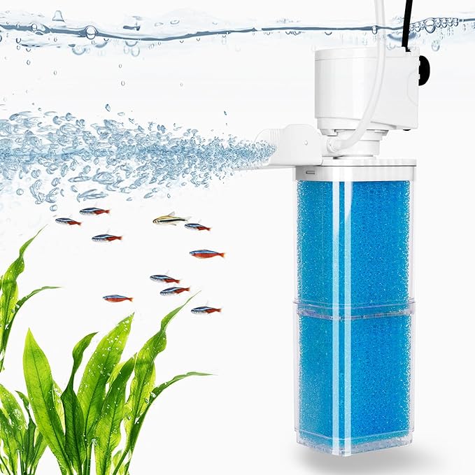 Fish Tank Filters for 10-40 Gallon Tanks, Submersible Aquarium Filter with Filtration, Oxygenation, Wavemaker, Circulation 4-in-1, Powerful Aquarium Filter for Fresh/Saltwater Tank