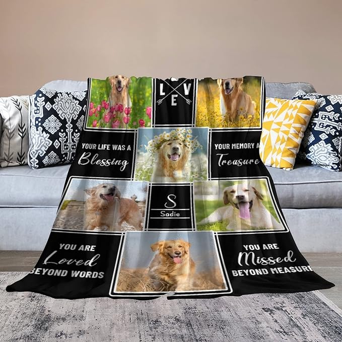 Personalized Throw Blanket with Dog Photo,Dog Memorial Blankets Customized with Photo for Pet Cat Sympathy Remembrance Gift Custom Soft Fleece Throw Blankets Memory Gift for Family and Friends