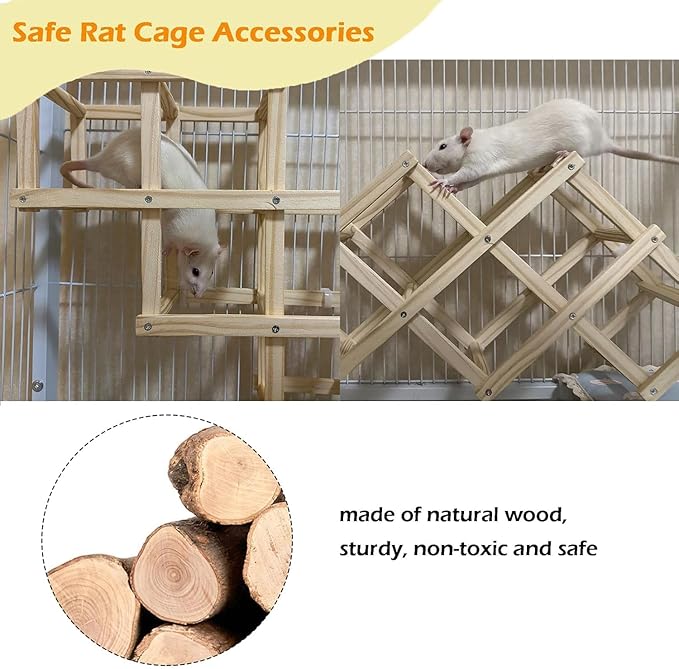 Wooden Rat Climbing Toys, Natural Pet Rat Cage Accessories Climbing Ladder, Fancy Rats Enrichment Toy Activities, Hanging Rodent Toys for Pet Rats in Cage Playing Chewing (M, 1pc)