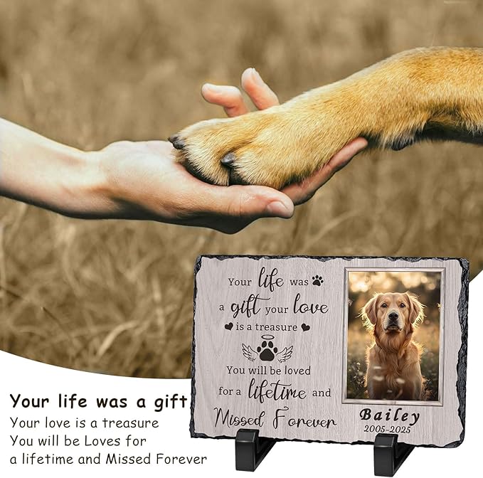 Ships Next Day Personalized Dog Memorial Gifts for Loss of Dog, Custom Pet Memorial Stone with Photo Name Date Bereavement Sympathy Gift for Dog Cat Lover