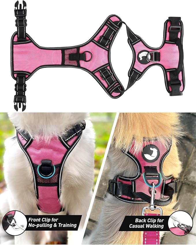 Joytale No Pull Dog Harness for Extra Large Dogs, Reflective Pet Vest with Front Clip, Adjustable Soft Padded Harnesses with Easy Control Handle for Training and Walking, Pink, XL