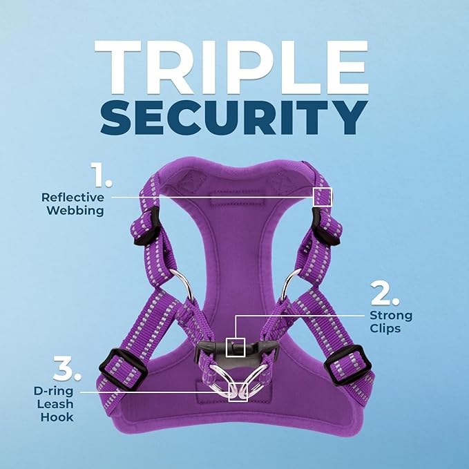 Best Pet Supplies Voyager Mesh Dog Breathable Harness Reflective Stitching, All Weather Adjustable for Walking Training, or Running - Heavy Duty & Durable, Harness (Purple), XS