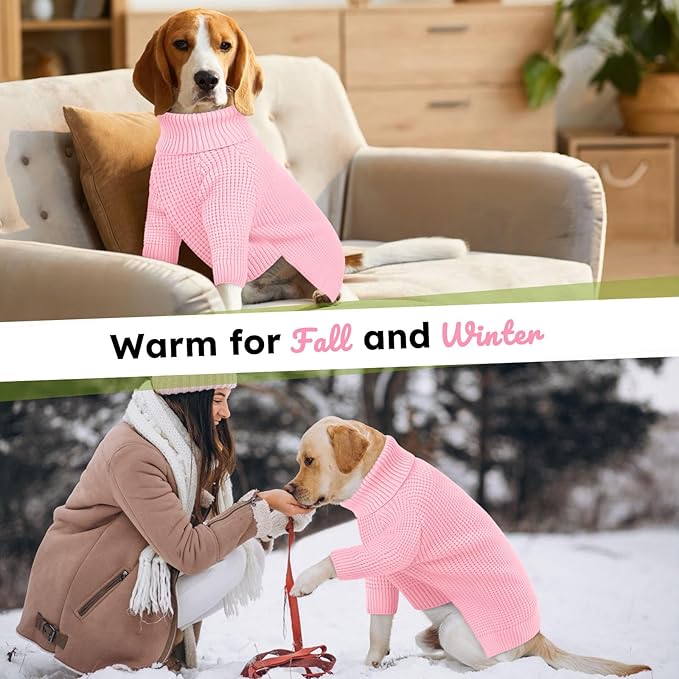 Queenmore Dog Sweaters for Small Dogs Girl, Turtleneck Fall Pet Sweaters, Waffle KnitSweater for Doggie, Cat Sweater Puppy Coat, Pink XS