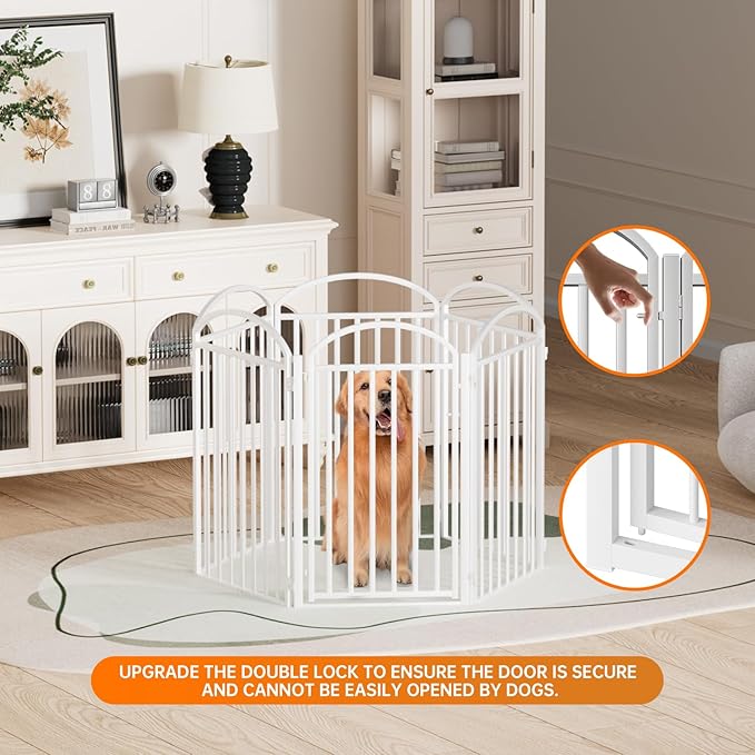 6 Panels Full Matel Freestanding Dog Gates with Door, 144"Extra Wide 36"Tall Free Standing Dog Pet Gate for Indoor & Outdoor. Foldable Pet Fences for Doorways, House, Stairs, Porch, Deck, Yard