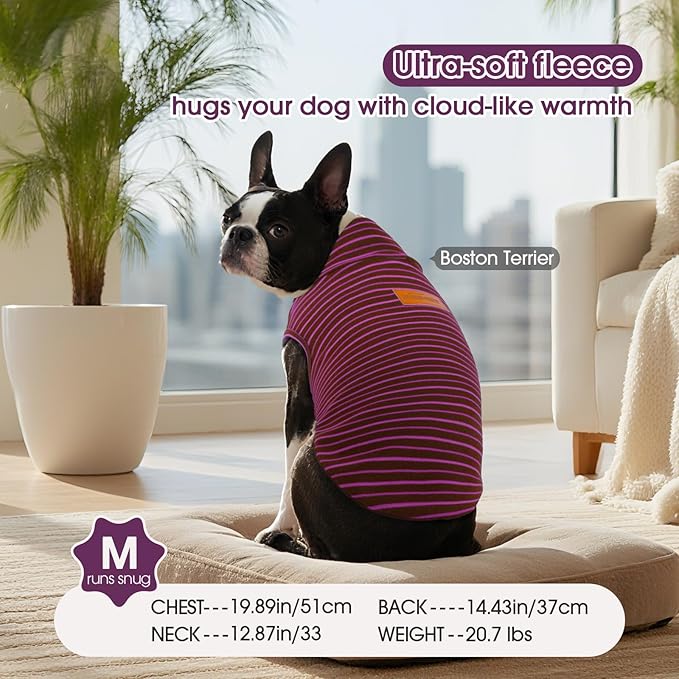 FUAMEY 2 Pack Dog Fleece Vest for Extra Small Dogs,Maltese Chihuahua Stretchy Dog Sweatshirts Warm Dogs Pullover Winter Pet Sweaters with Leash Hole Puppy Turtleneck Sleeveless Purple Stripes XS