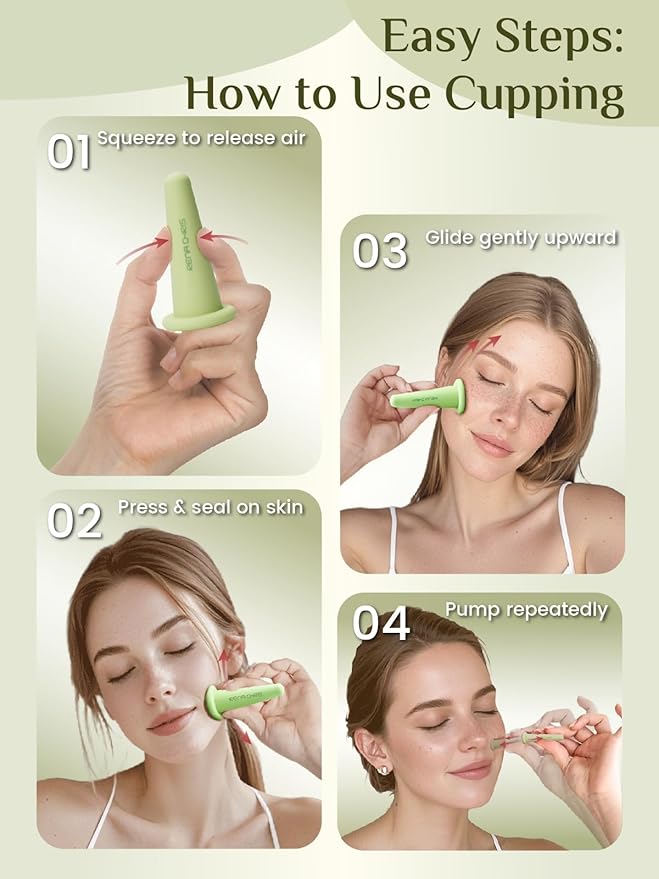 Rena Chris Facial Cupping Set & Gua Sha Tool - Jade Stone, Silicone Facial Cupping, Puffiness & Lip Plumping Therapy for Natural Skin Care