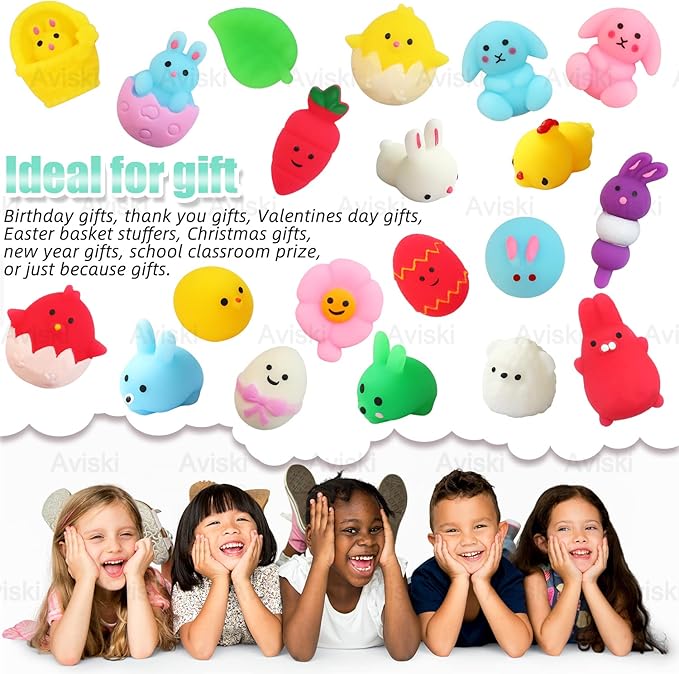 100PCS Easter Mochi Squishy Toys, Mini Kawaii Squishies Soft Fidget Toys Stress Squeeze Toys Party Bags Filler, Small Stocking Stuffers for Classroom Prizes Boys Girls Birthday Exchange Gifts